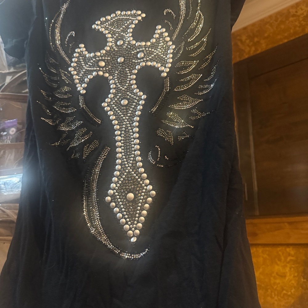 Black Short Sleeve Embellished Tee